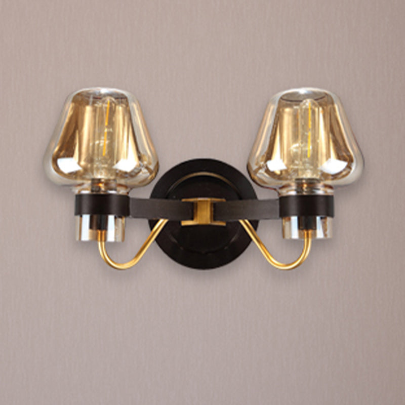 Modern Black Amber Glass Wall Lamp - 2-Light Mushroom Sconce Light Fixture For Living Room