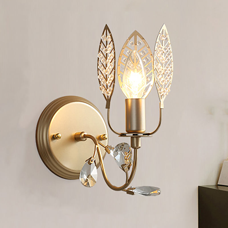 Modern Crystal Leaf Bronze Sconce Light - Wall Mounted Bedroom Lighting