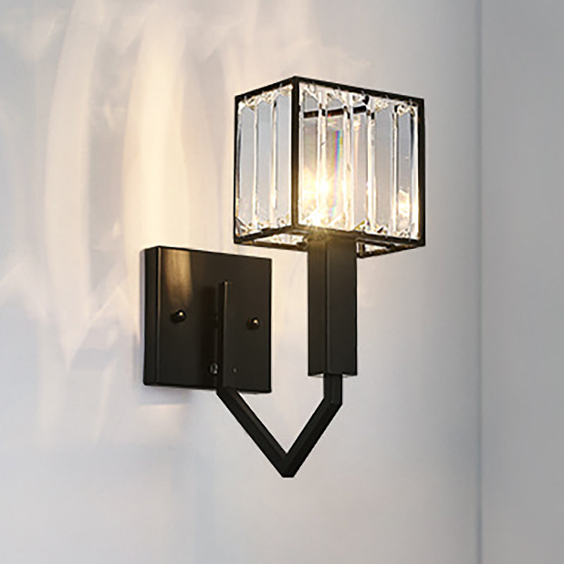 Modernist Style Black Wall Lamp With Clear Crystal And Metal Sconce Fixture