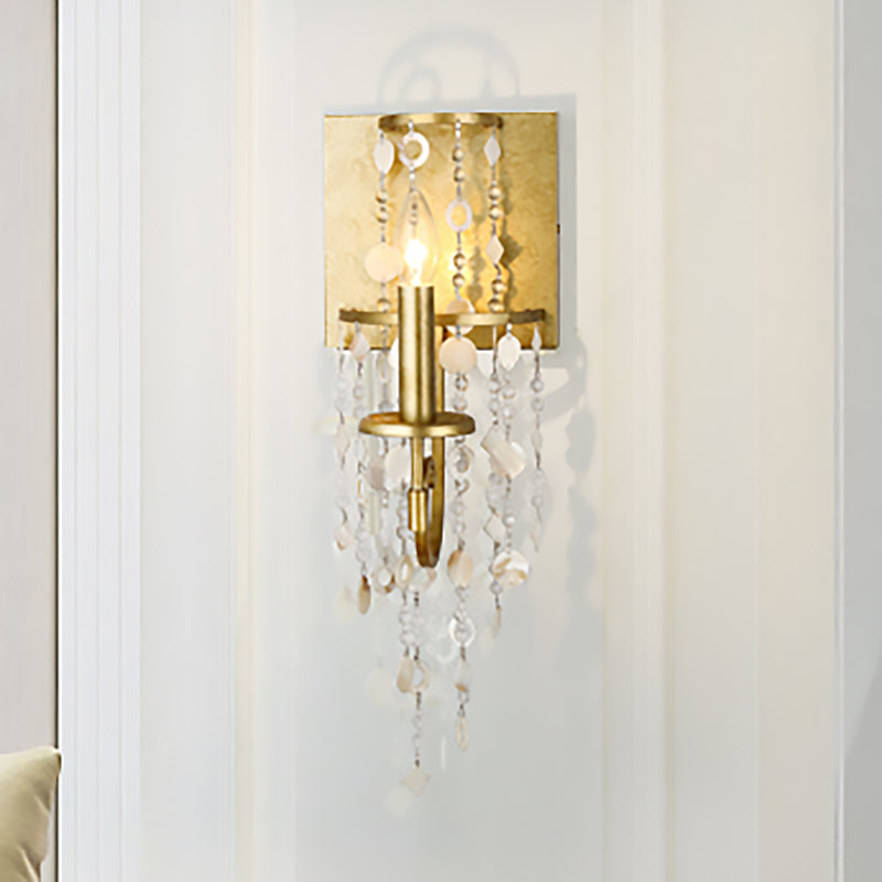 Vintage Style Brass Wall Sconce With Crystal Beaded Strand And Shell Deco - Exquisite Lighting