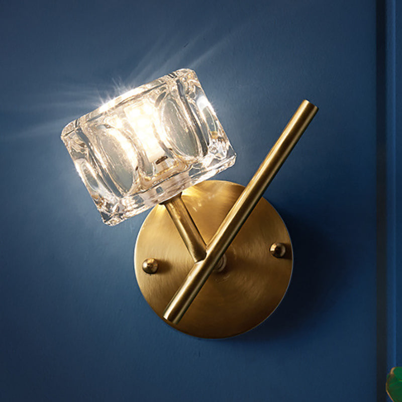 Contemporary Brass Wall Sconce With Clear Crystal Shade For Bedroom 1 /