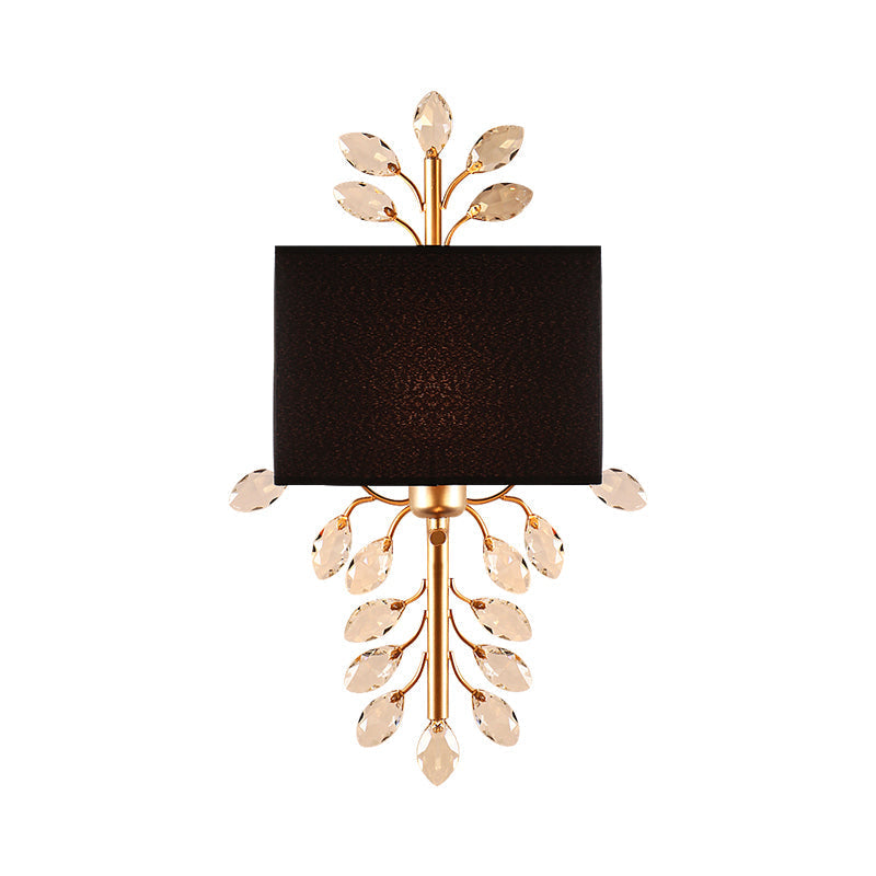 Vintage Style Black Rectangle Sconce Light Fixture With Crystal Branching Design