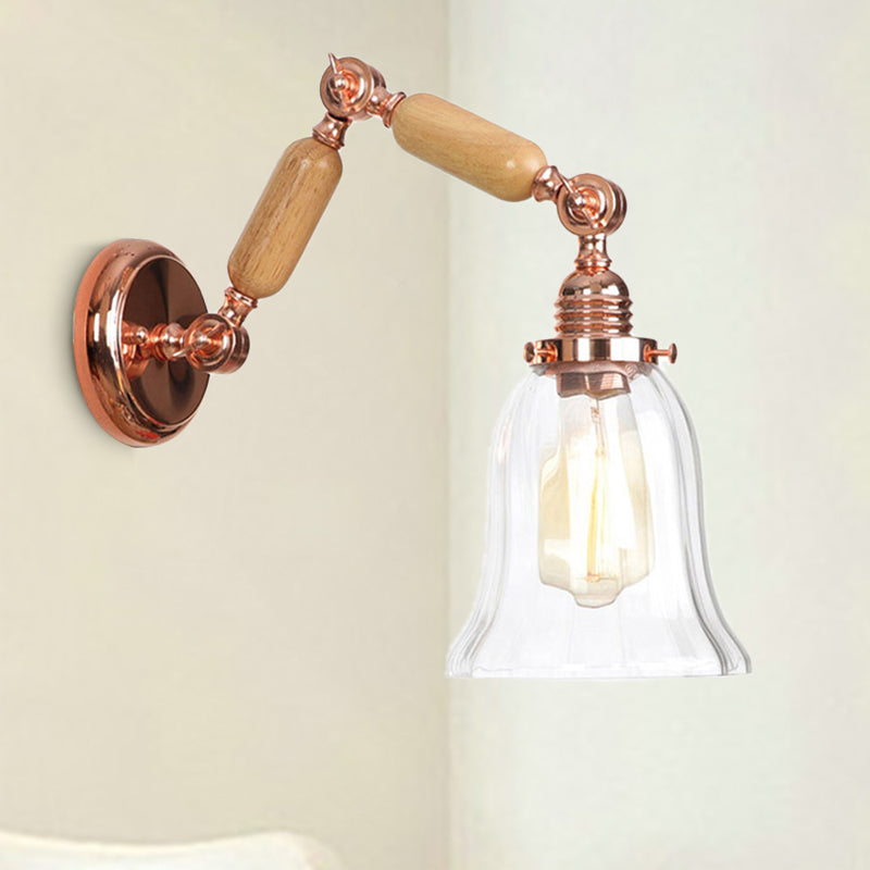 Farmhouse Bedroom Wall Sconce With Clear Prismatic Glass Shade