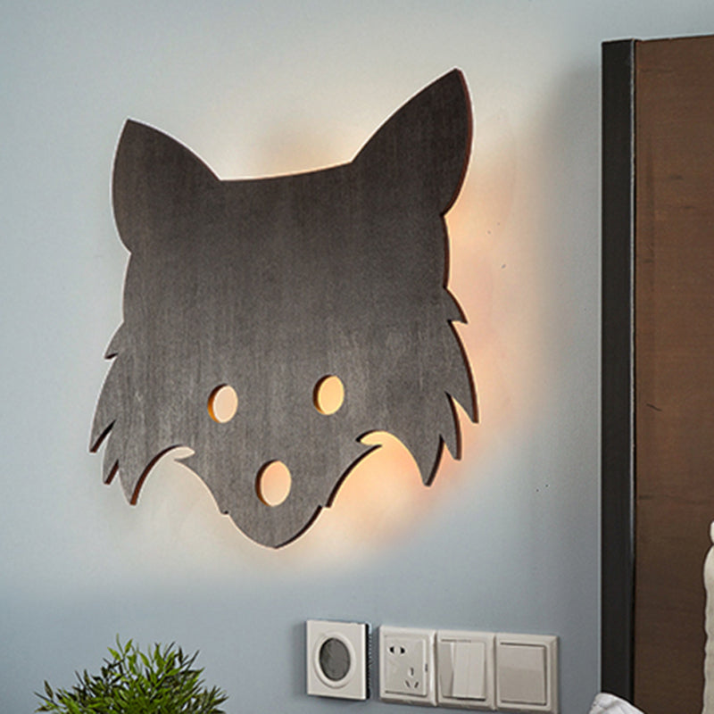 Brown Wood Fox Wall Lamp - Cartoon Style Led Lighting For Kids Bedroom Black / Warm