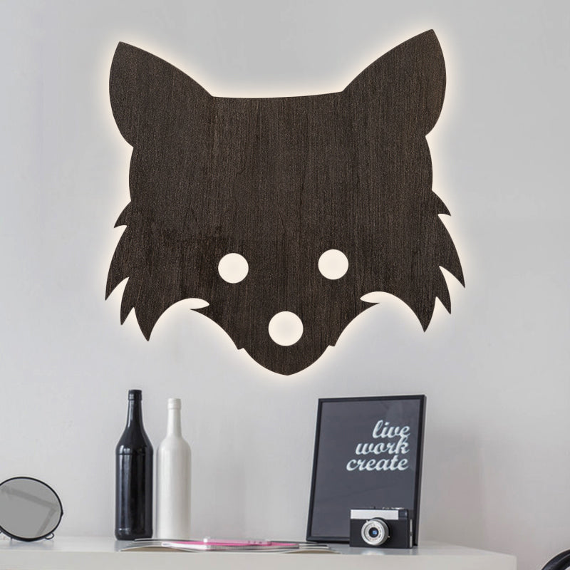 Brown Wood Fox Wall Lamp - Cartoon Style Led Lighting For Kids Bedroom Black / White
