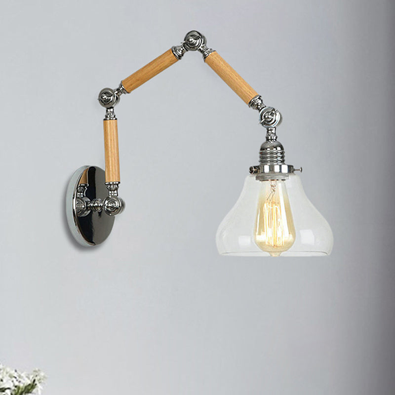 Stylish Clear Glass Black Sconce Wall Lamp With Extendable Arm - Industrial 1-Light Fixture