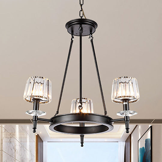 Vintage Black Barrel Hanging Chandelier Light With Glass Shade - 3/6/8 Fixture 3 /