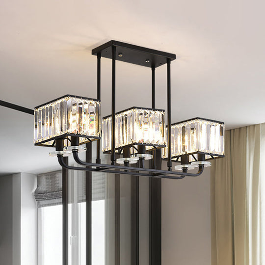 Vintage Prismatic Crystal Chandelier - 6/8 Lights - Black Hanging Light for Living Room