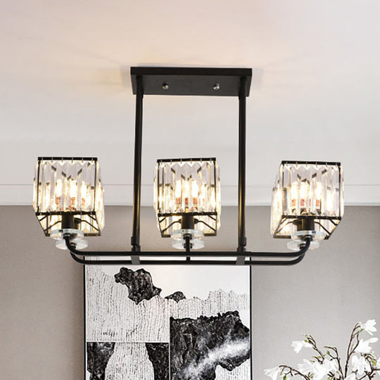 Vintage Prismatic Crystal Chandelier - Cubic Shade 6/8 Lights Black Ideal For Living Room