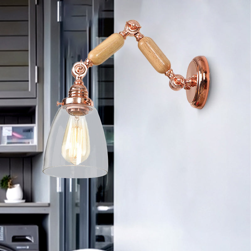 Clear Glass Wall Lamp Industrial Single Bulb Sconce In Rose Gold - Perfect For Living Room