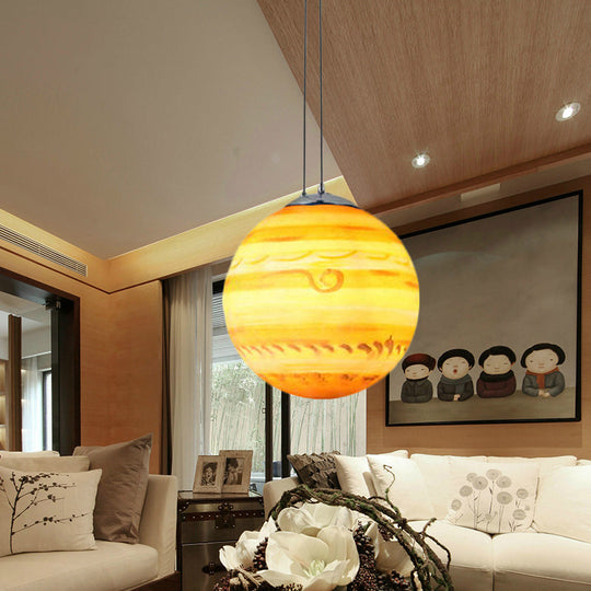 Modern Chrome Pendant Lamp With Globe Shade For Kids Bedroom Ceiling Light Yellow / 8