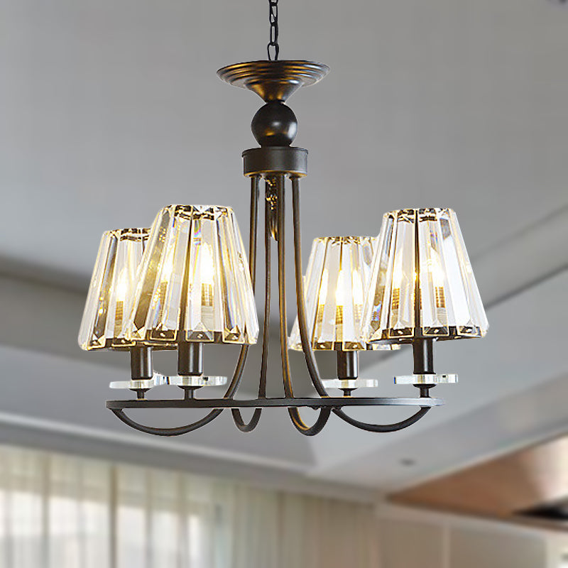 Vintage Prismatic Crystal Chandelier: Tapered Design 4/6/8 Lights Black Hanging Ceiling Light