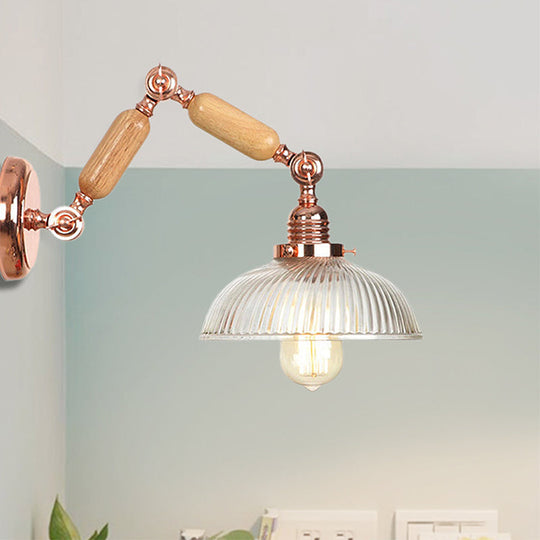 Vintage Rose Gold Wall Sconce Light With Prismatic Glass Bowl And Extendable Arm For Bedroom