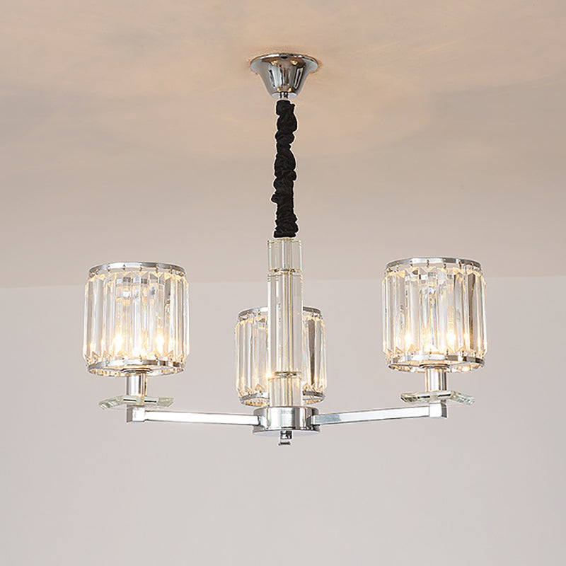 Modern Crystal Cylinder Chandelier Light - Chrome Finish, 3/6 Lights - Bedroom Hanging Fixture
