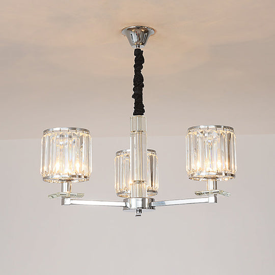 Modern Crystal Cylinder Chandelier Light - Chrome Finish, 3/6 Lights - Bedroom Hanging Fixture