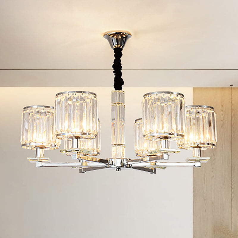 Modern Chrome Cylinder Chandelier With Crystal Accents - 3/6 Lights For Bedroom 6 /