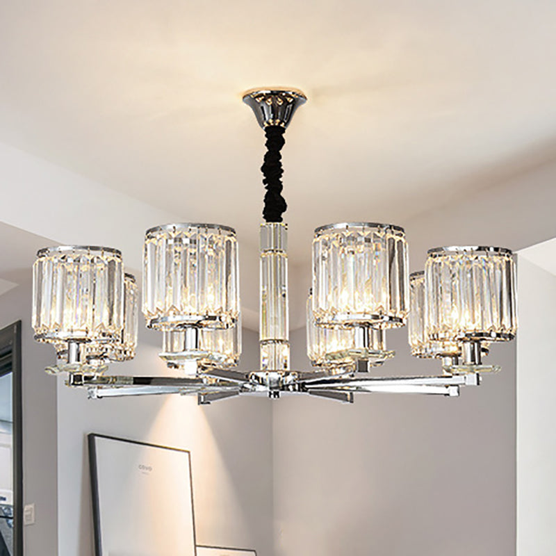 Modern Chrome Cylinder Chandelier With Crystal Accents - 3/6 Lights For Bedroom