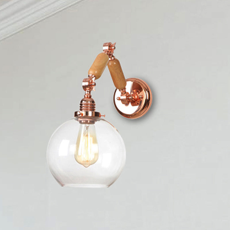 Rustic Rose Gold Wall Mounted Globe Light With Extendable Arm - Clear Glass Lighting