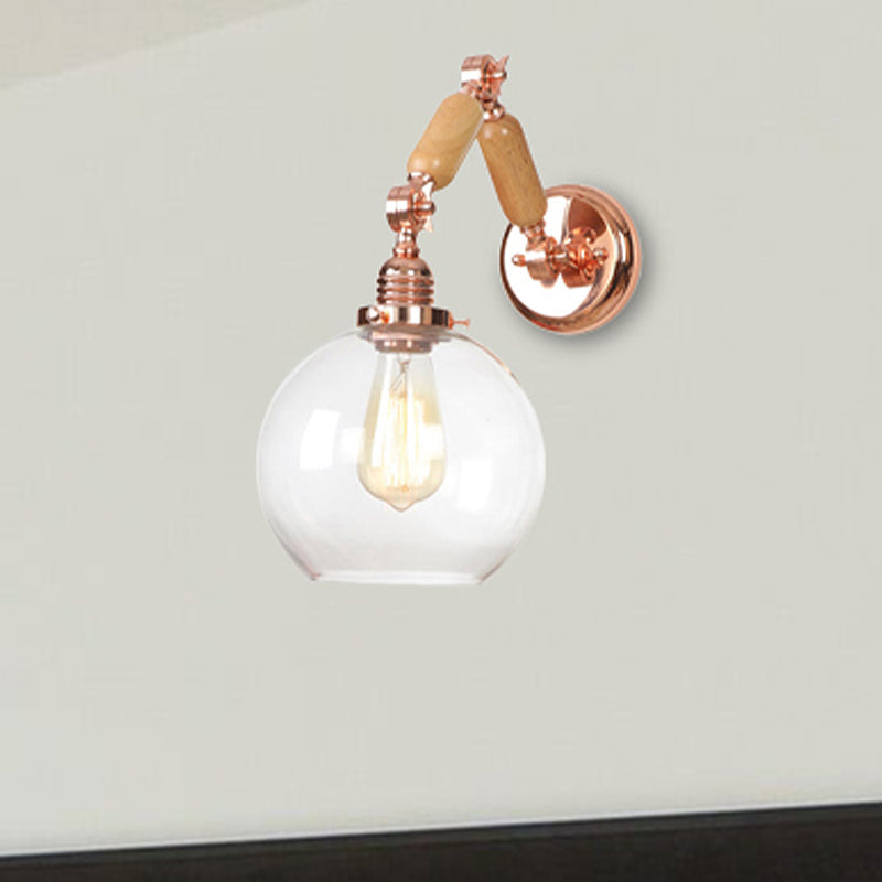 Rustic Rose Gold Wall Mounted Globe Light with Extendable Arm Clear
