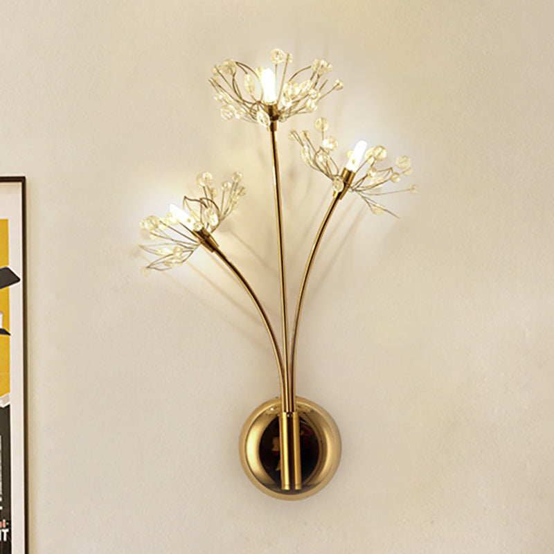 Nordic Crystal 3-Light Gold Wall Sconce For Living Room Decor