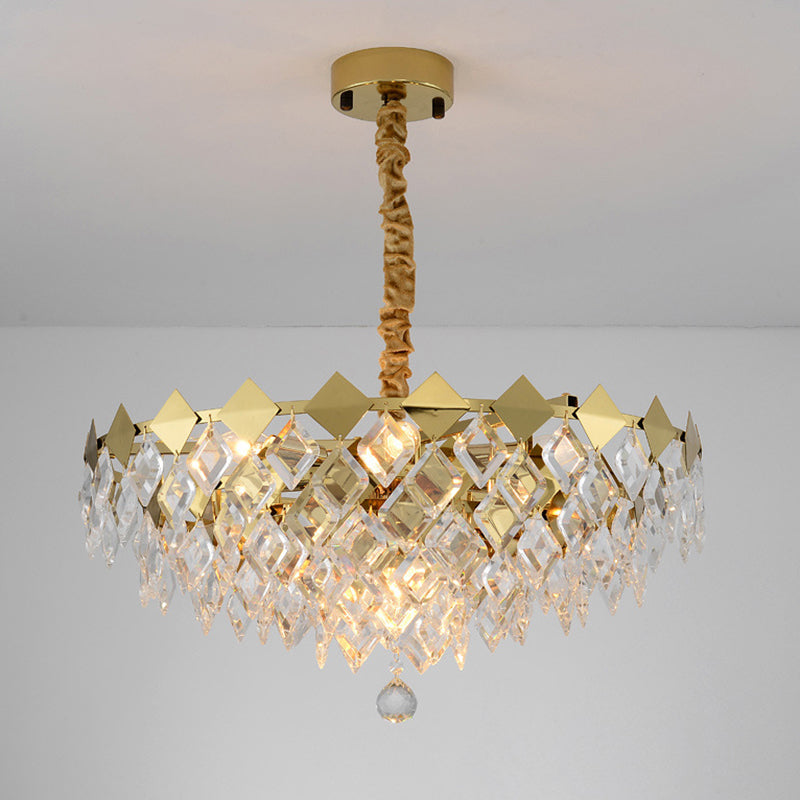 Postmodern 6-Light Gold Chandelier: Crystal Bowl Ceiling Light Fixture For Living Room