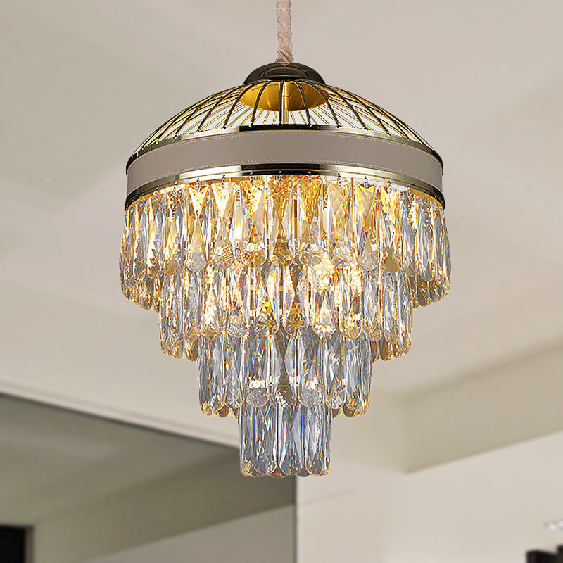 Contemporary Gold Crystal Chandelier - 7-Light Hanging Ceiling Fixture (4 Tiers)