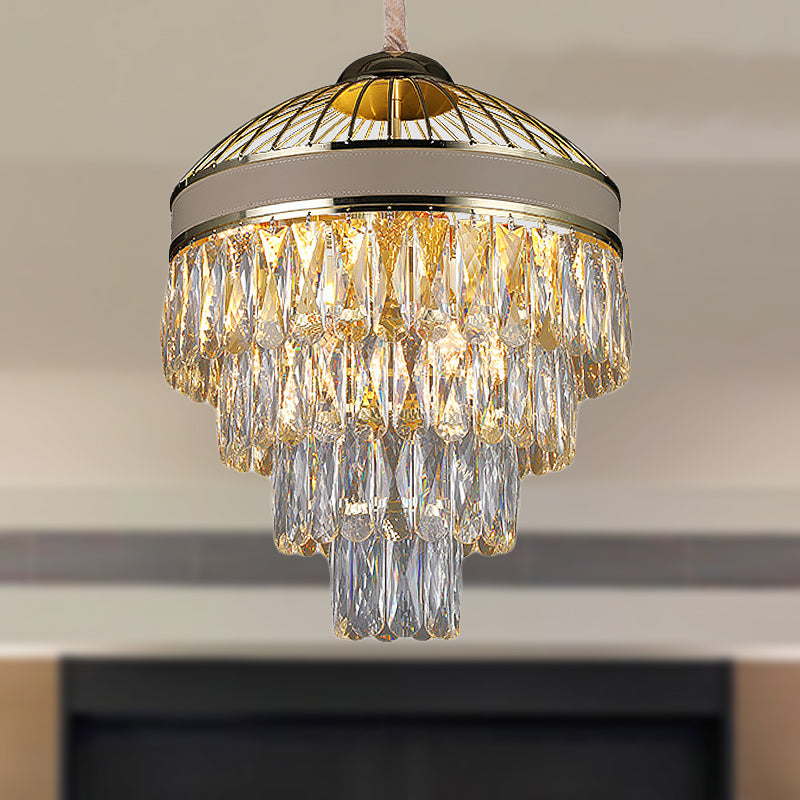 Contemporary Gold Crystal Chandelier - 7-Light Hanging Ceiling Fixture (4 Tiers)