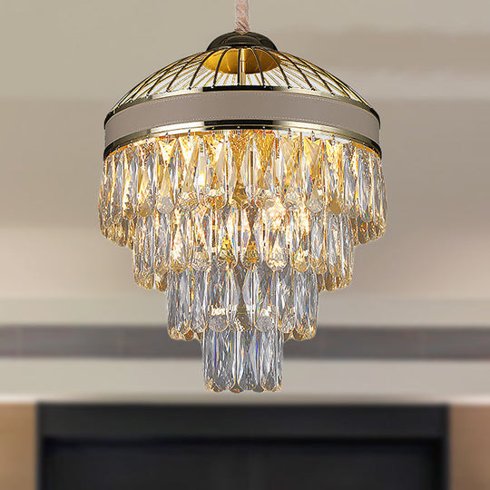 Contemporary Gold 4-Tier Crystal Chandelier - 7-Light Hanging Ceiling Light Fixture