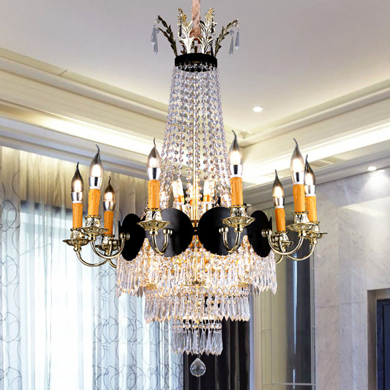 Contemporary Crystal Candelabra Chandelier - 14 Lights Gold Hanging Light Fixture For Dining Room