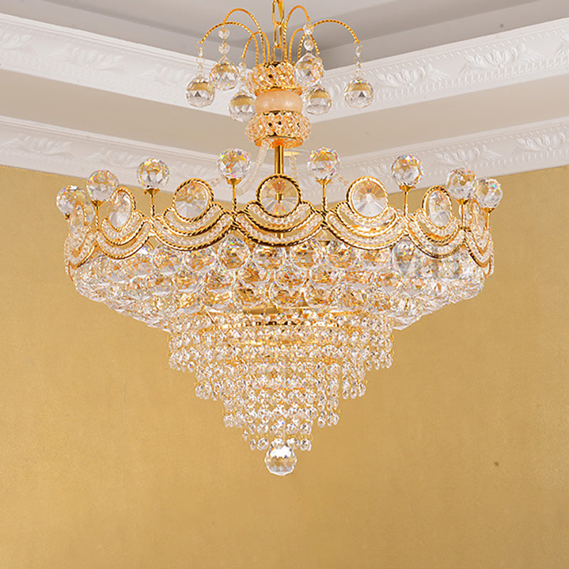 Modern Crystal Cone Chandelier Light - 10-Light Gold Ceiling Fixture for Dining Room