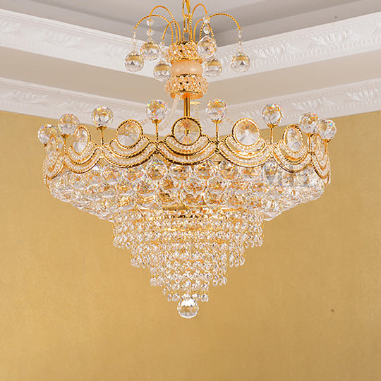 Modern Gold Crystal Cone Chandelier - 10-Light Ceiling Light For Dining Room