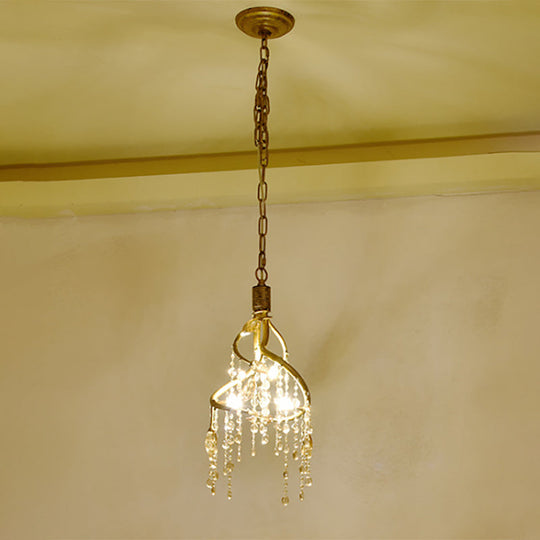Vintage Metal Ceiling Light Chandelier With Crystal Accent - 4 Lights For Dining Room Brass