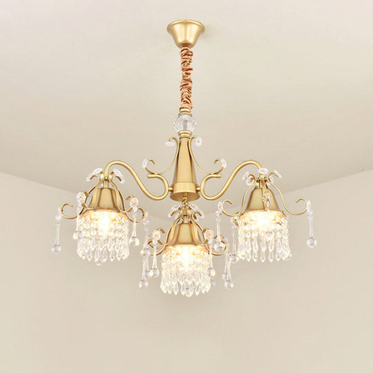Gold Led Crystal Pendant Chandelier For Mid-Century Living Room Ceiling