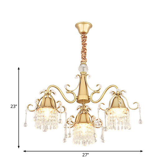 Gold Led Crystal Pendant Chandelier For Mid-Century Living Room Ceiling
