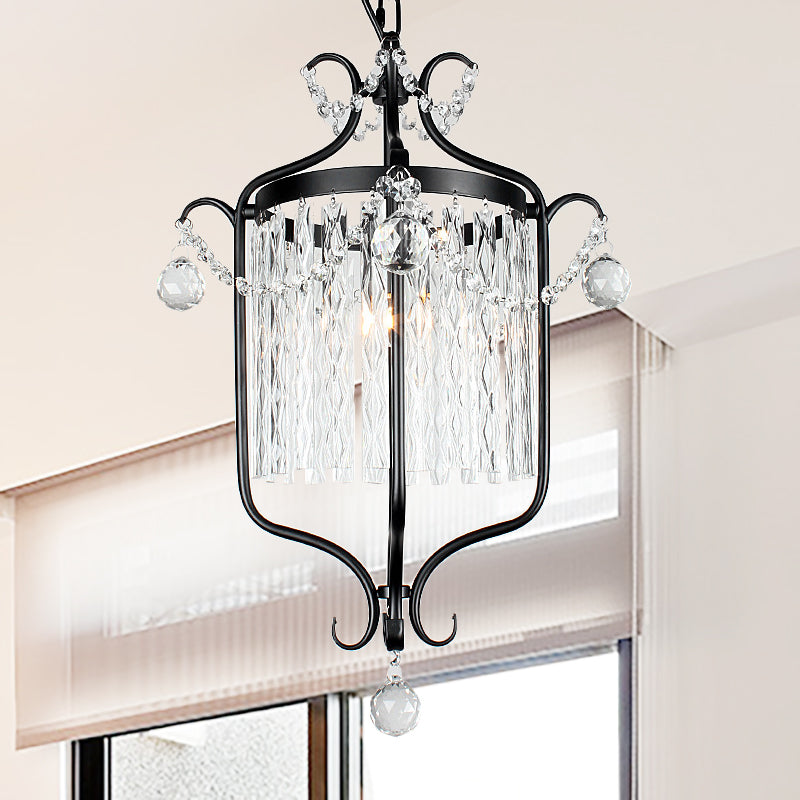 Modern 1 Light Ceiling Pendant - Black/White Bird Cage Design with Crystal Shade