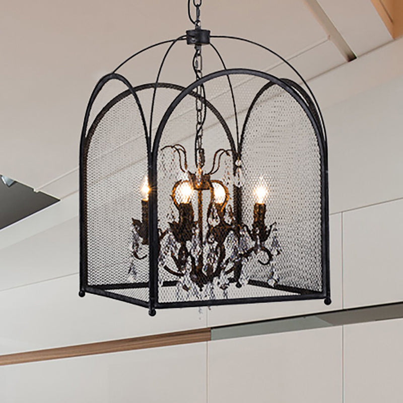 Modern Mesh Cage Chandelier With Crystal Accents - Black 4 Lights
