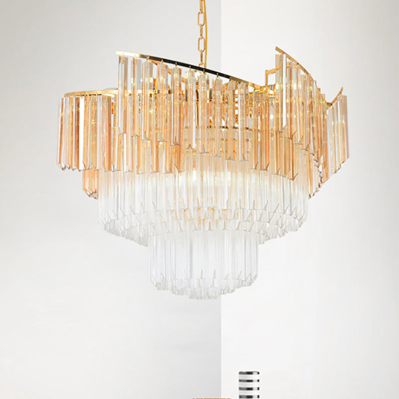 Contemporary Gold Led Tiered Chandelier For Bedroom Crystal Ceiling Light