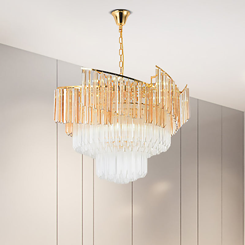 Contemporary Gold Led Tiered Chandelier For Bedroom Crystal Ceiling Light
