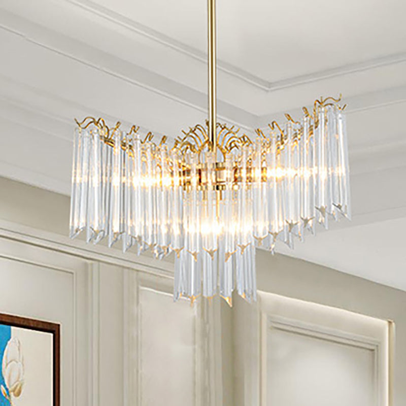Modern Gold Crystal Chandelier Lamp - 3 Heads Suspension Light For Dining Room