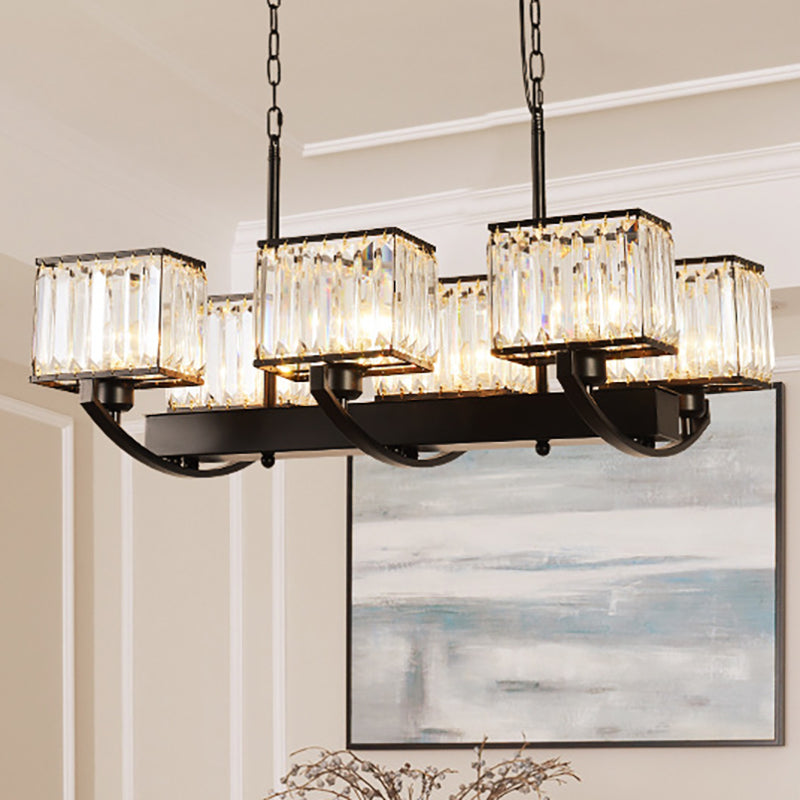 Contemporary Crystal Chandelier With Adjustable Chain - 6/8 Bulbs Black Rectangle Design 6 /