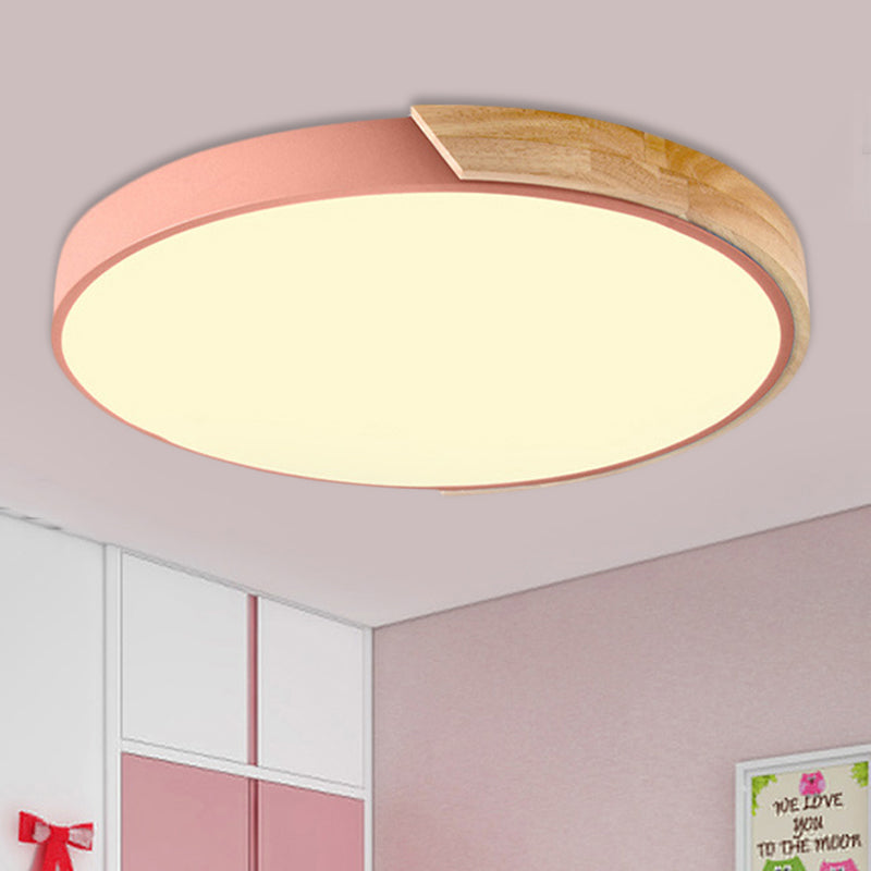Loft Circle Led Ceiling Light For Kindergarten With Acrylic Shade Pink / 12 Warm