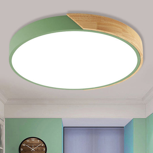 Loft Circle Led Ceiling Light For Kindergarten With Acrylic Shade Green / 12 White