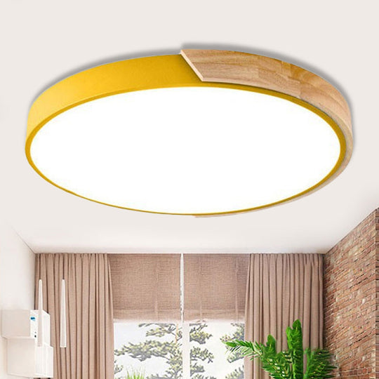 Loft Circle Led Ceiling Light For Kindergarten With Acrylic Shade Yellow / 12 Warm
