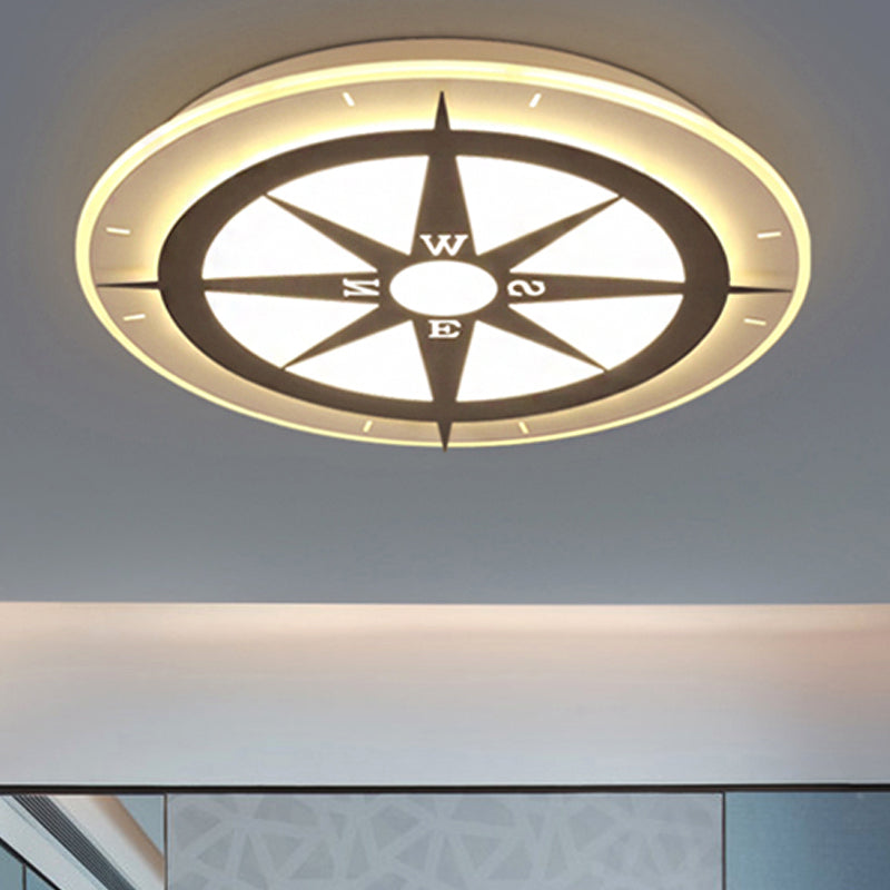 Creative Compass Flushmount Light - White Acrylic Ceiling Fixture for Children Room,  Nursing Rooms