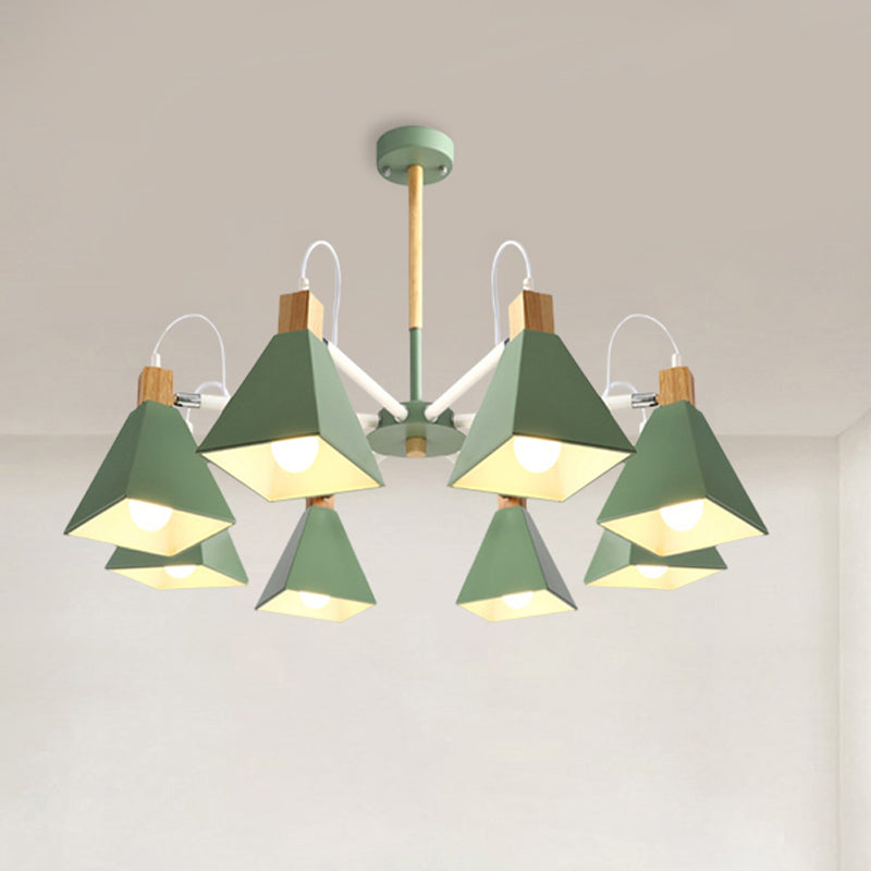 Modern Triangle Metal Pendant Light Fixture With 8 Hanging Lights For Living Room