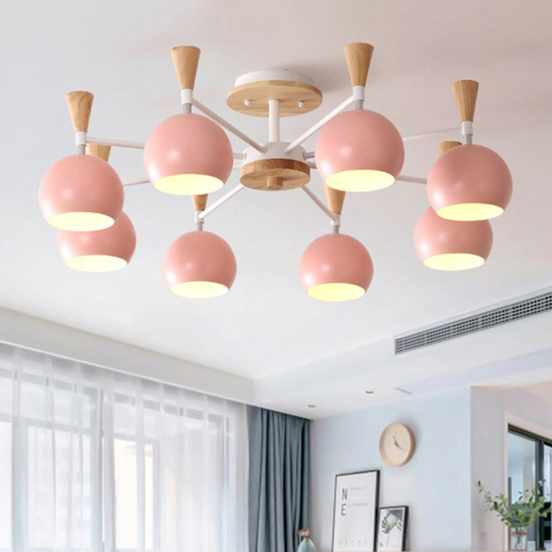 Kindergarten Metal Hanging Chandelier - Pastel Circle Design 8 Bulbs Included Pink