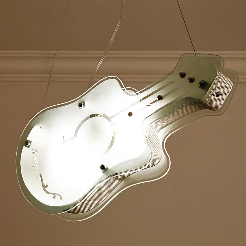 Guitar-Shaped Kids Pendant Light: 2 Led Lights White Acrylic For Shop