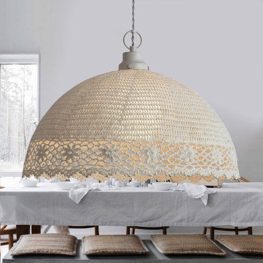 Chic Beige Pendant Light With Fabric Shade - Perfect For Cafe Ambiance