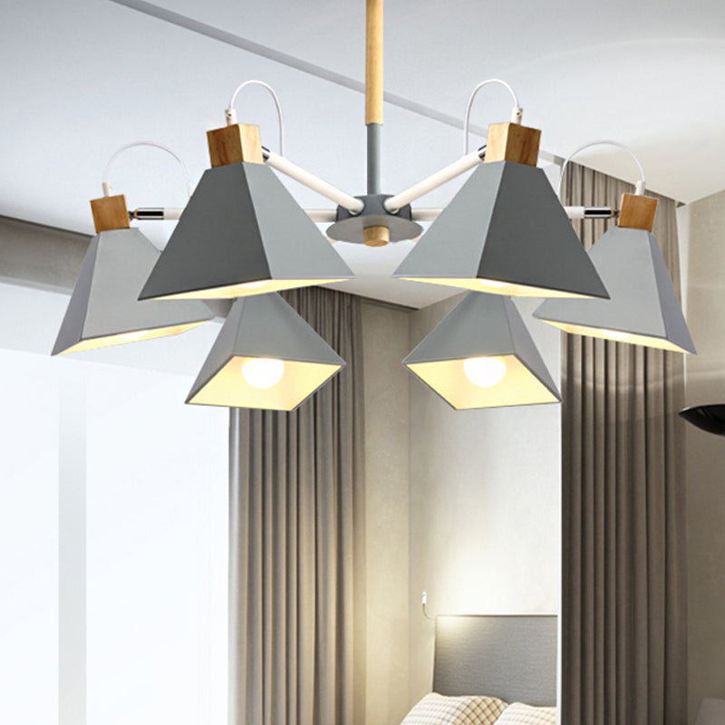 Stylish Rotatable Macaron Wood Chandelier - 6 Lights Ideal For Baby Room Ceiling Pendant Grey