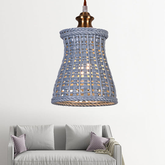 Modern Curved Basket Hanging Light: 1-Head Ceramic Pendant For Dining Table